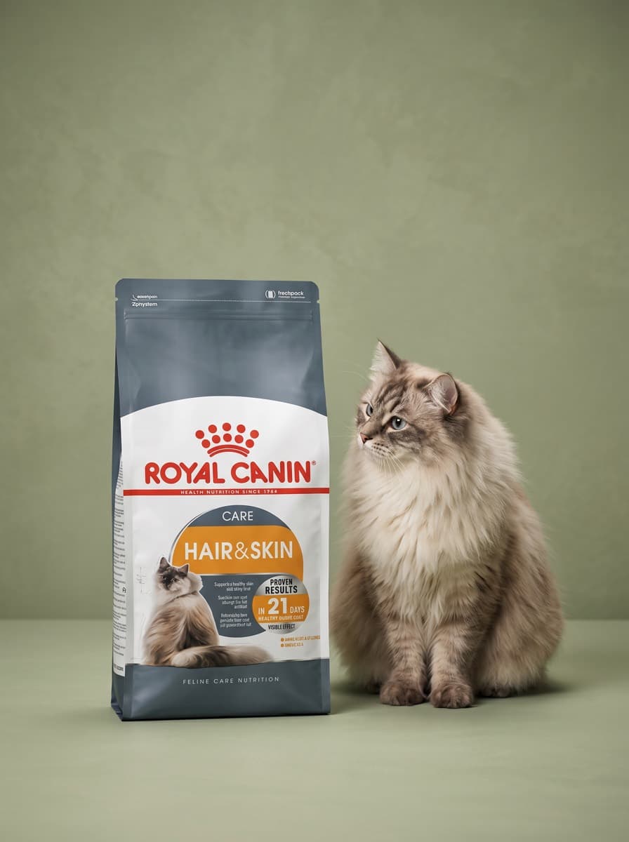 A dog waiting beside a bag of food at the front door